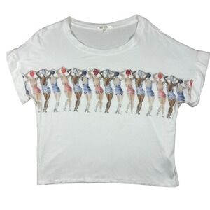 Cyrus White Beach Girls Graphic Rhinestone T Shirt Womens Small Coastal Summer